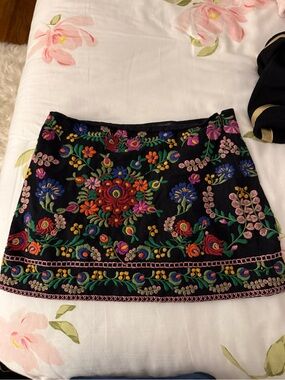 Zara Black Embroidered Floral Mini Skirt with Multicolor Blooms